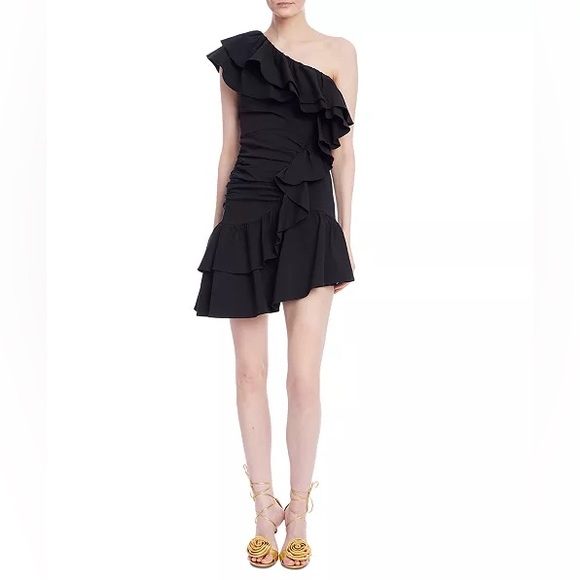 Jewel Badgley Mischka Women's One-Shoulder Ruffled Sheath Dress Black Sz 16 - Picture 1 of 9